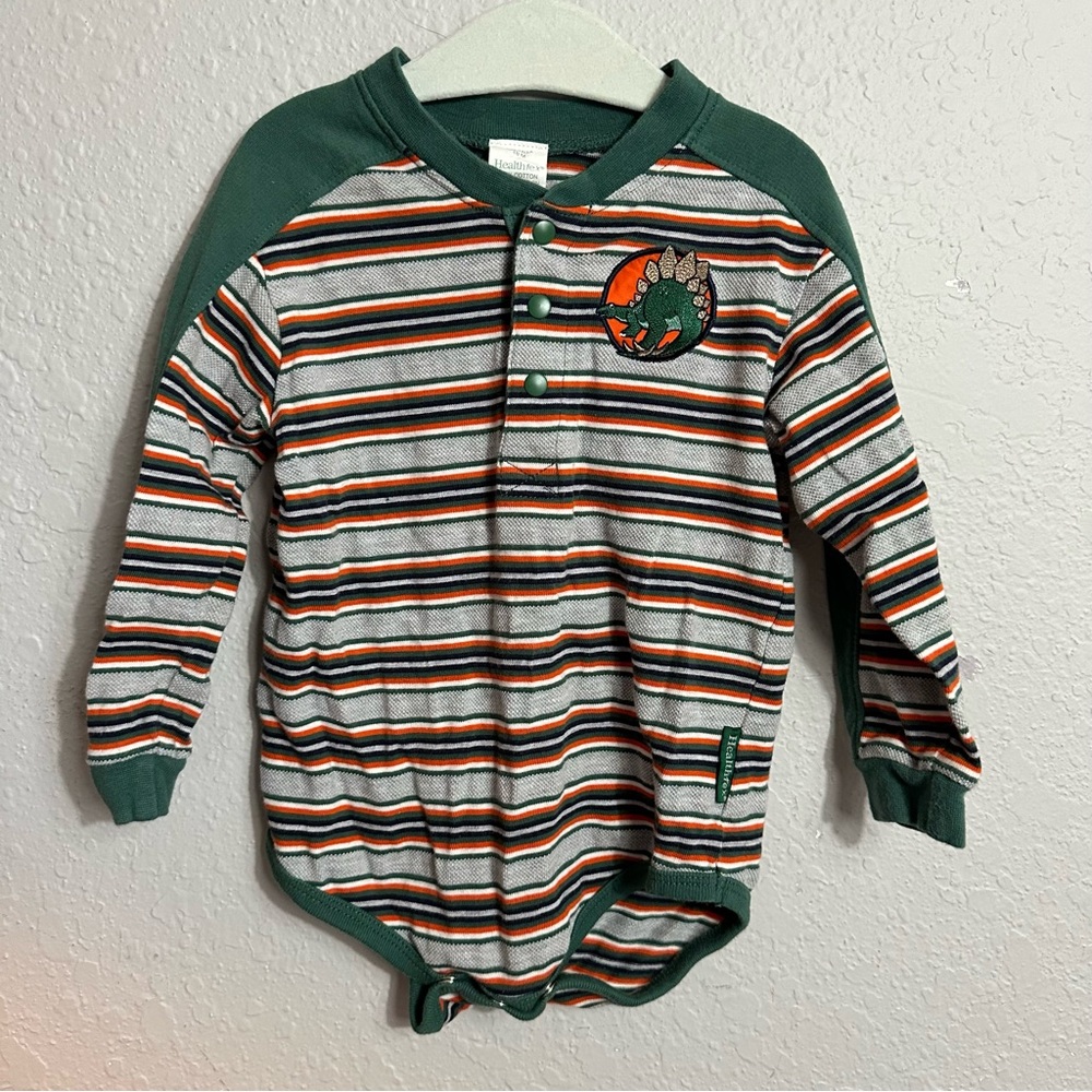 Healthtex Vintage Striped Long Sleeve Dinosaur Bodysuit, Size 18 months